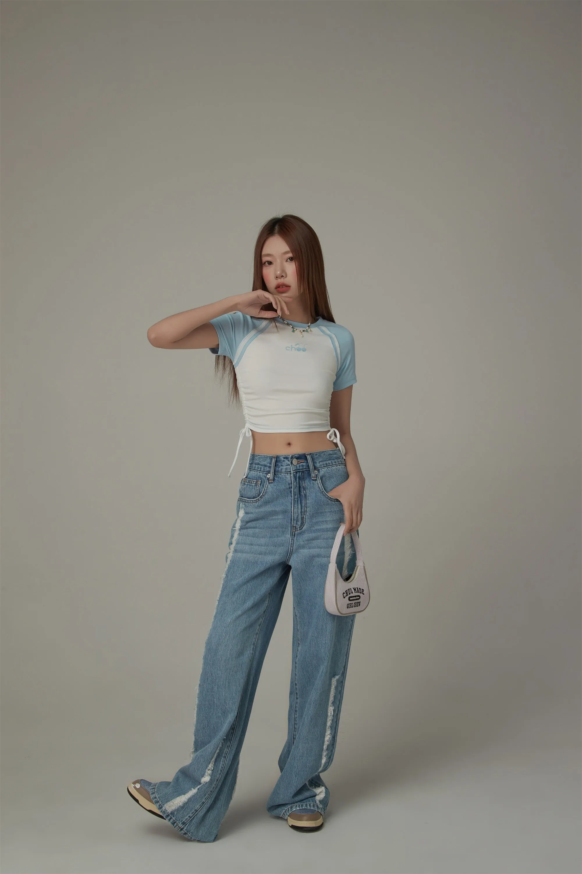 Chuu Cherry String Colorblocked Short Sleeve T-Shirt