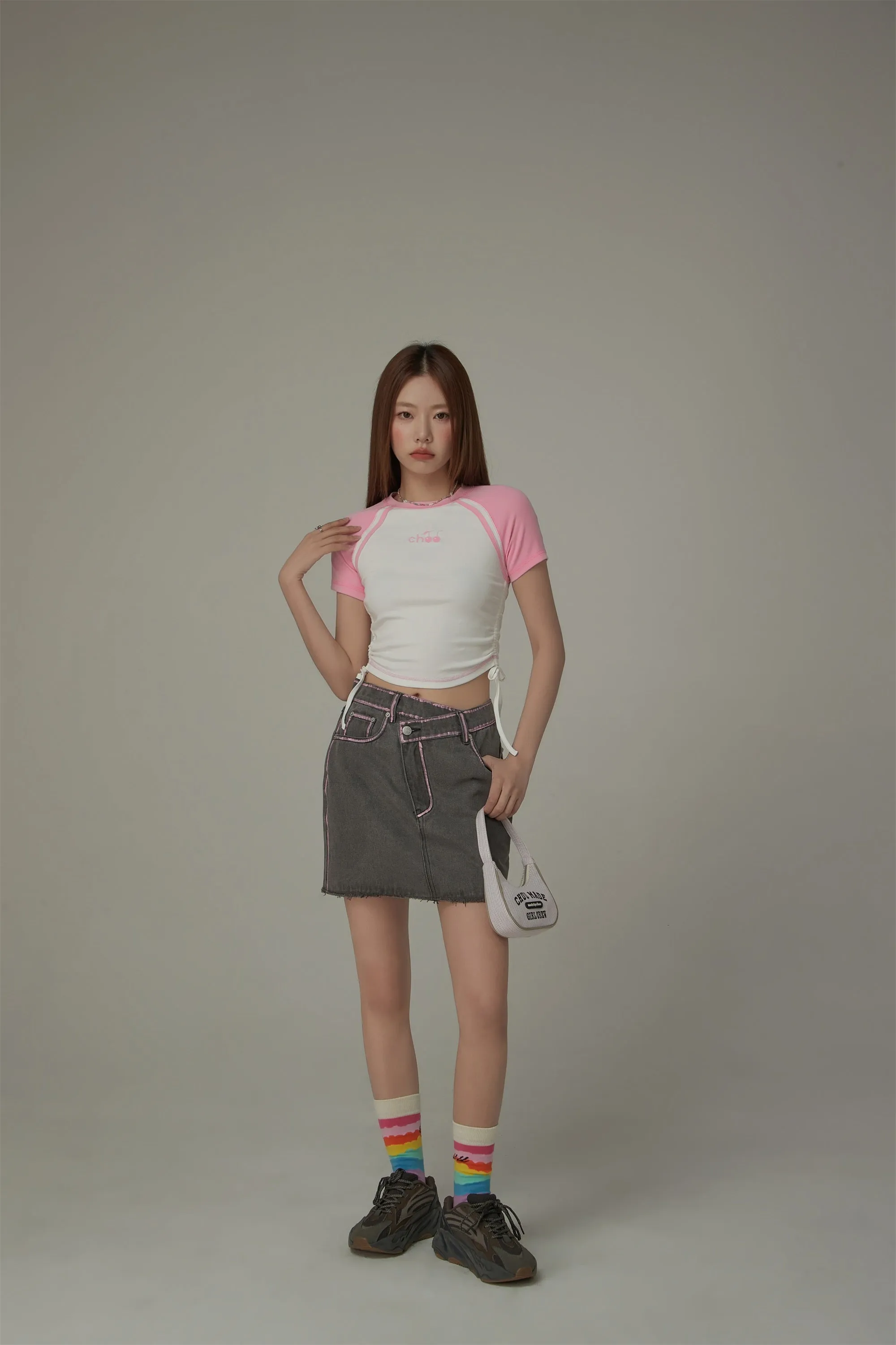 Chuu Cherry String Colorblocked Short Sleeve T-Shirt