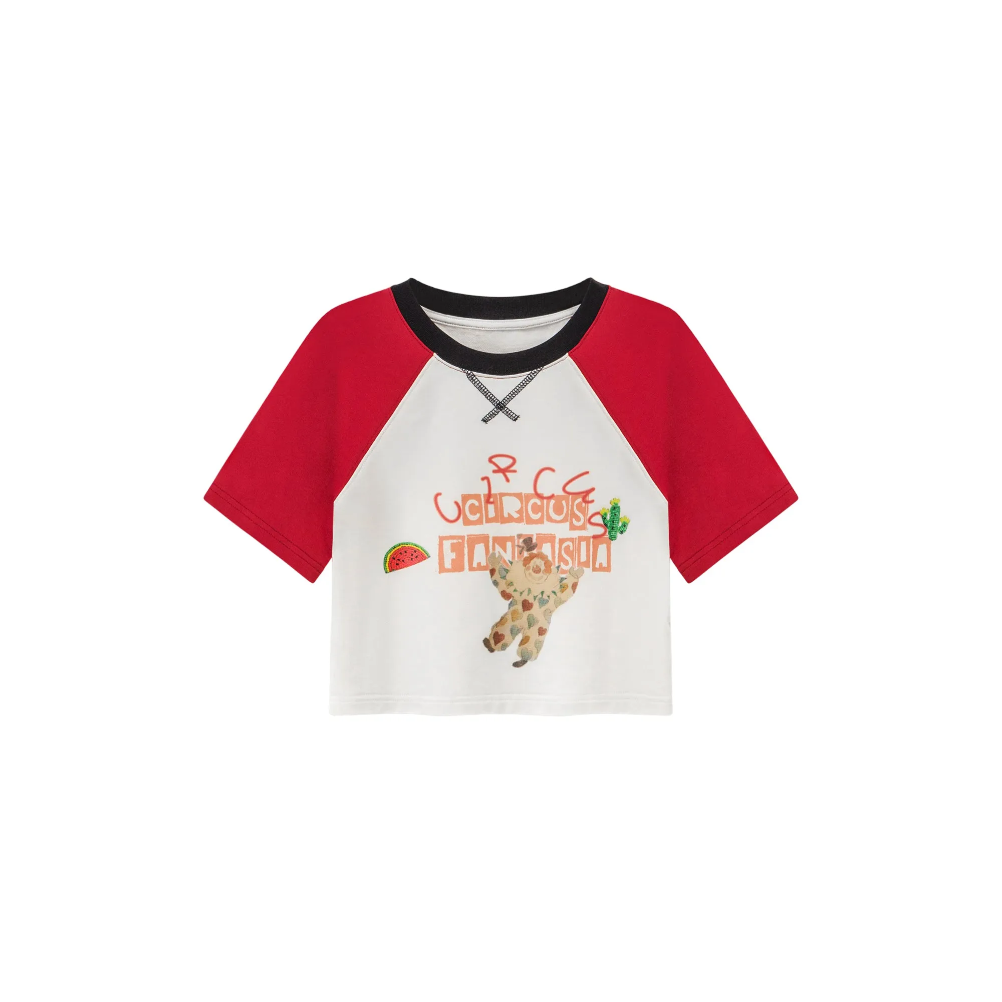 Chuu Circus Contrast Raglan Cropped T-Shirt