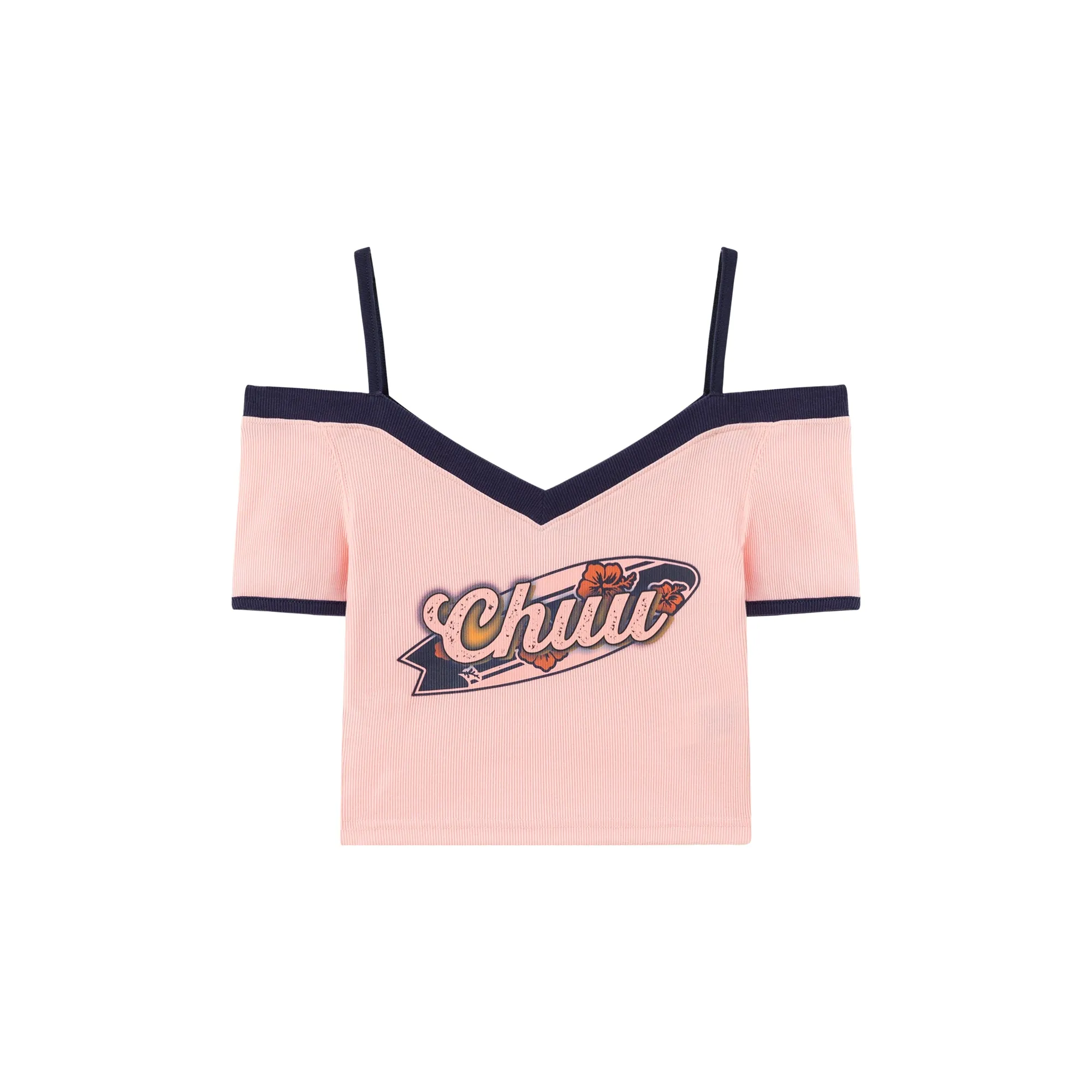 Chuu Lettering Off-The-Shoulder Crop T-Shirt