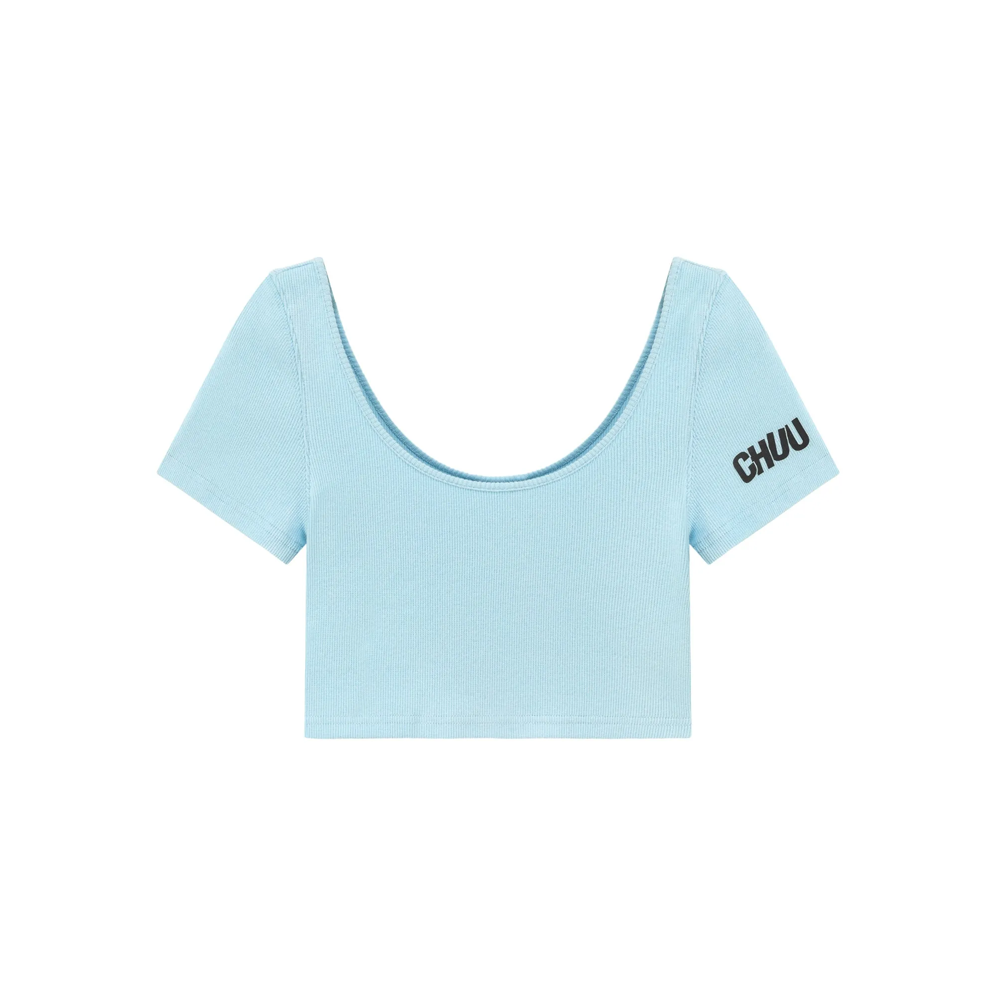 Chuu Sleeve Lettering Big U Neck Crop T-Shirt