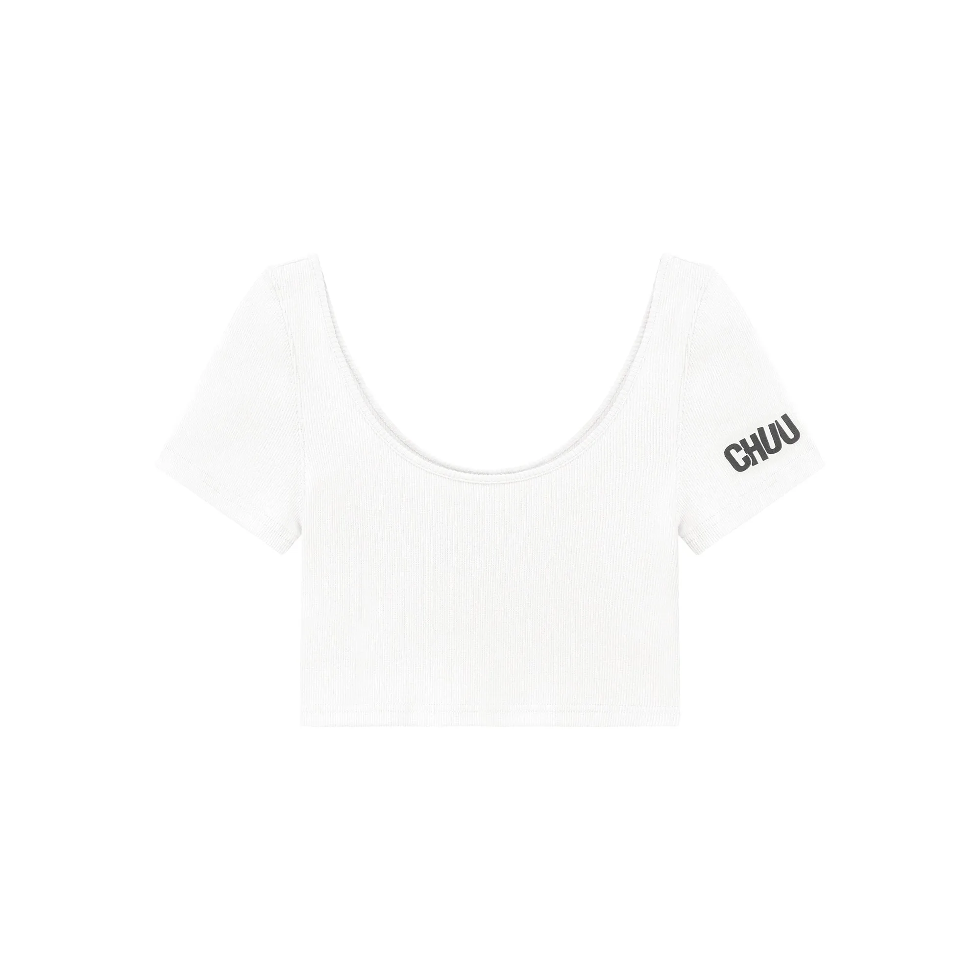 Chuu Sleeve Lettering Big U Neck Crop T-Shirt