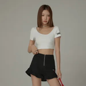 Chuu Sleeve Lettering Big U Neck Crop T-Shirt