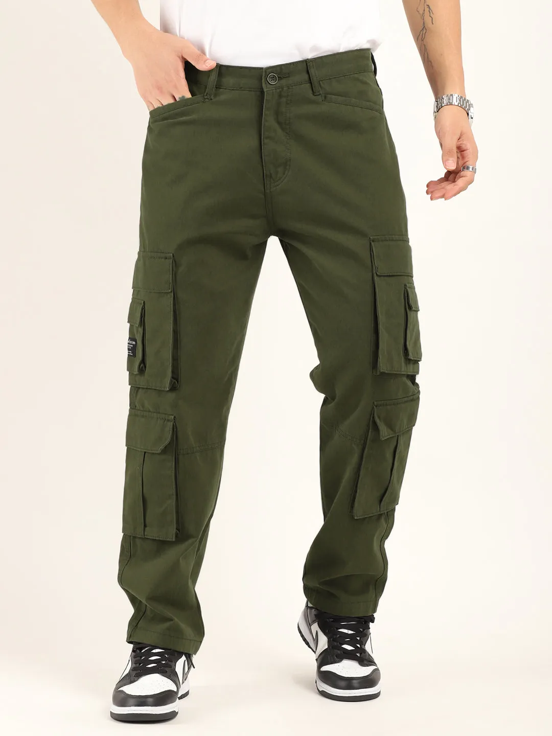 City 8 Pocket Olive Green Denim Cargo