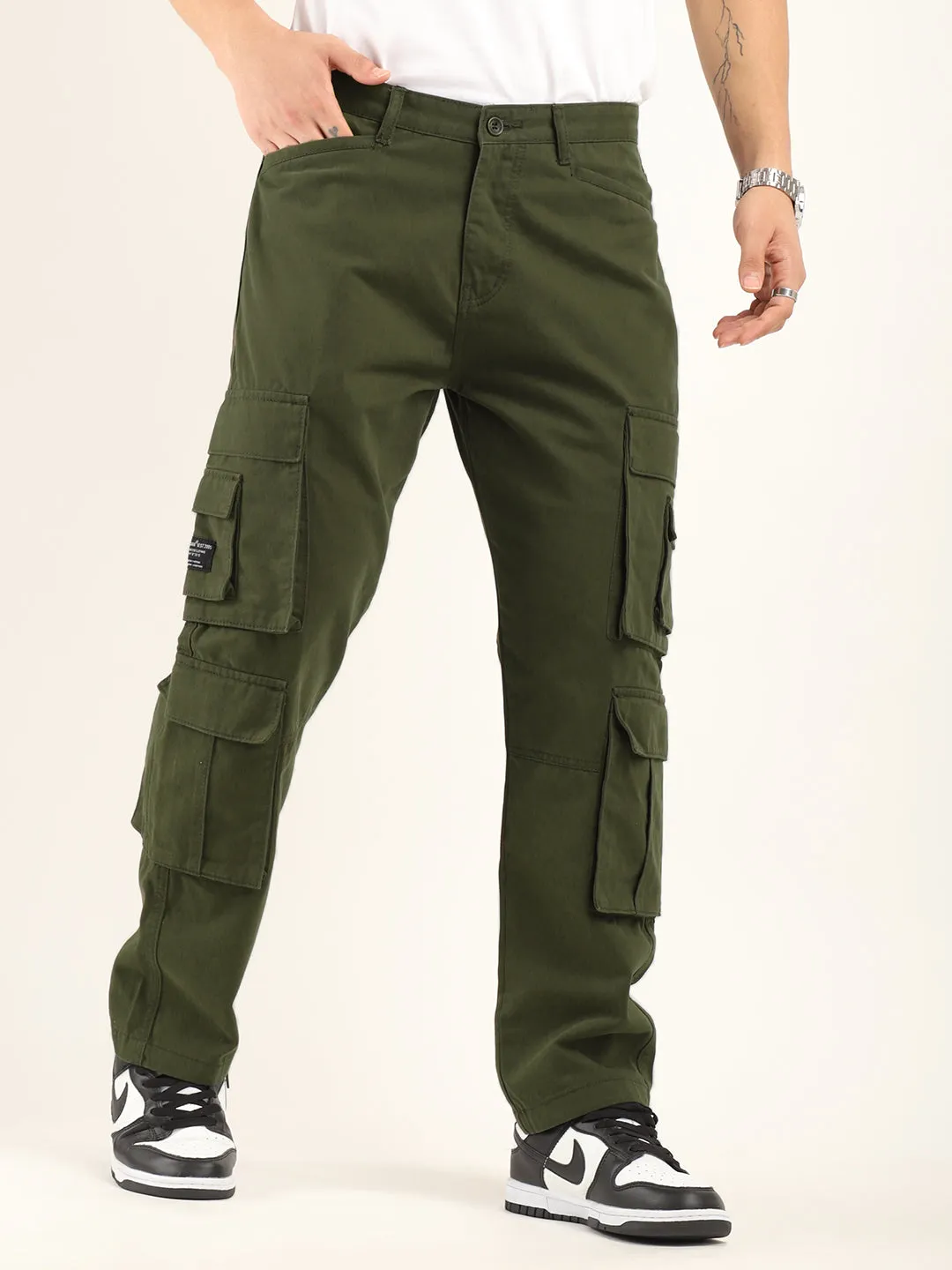 City 8 Pocket Olive Green Denim Cargo