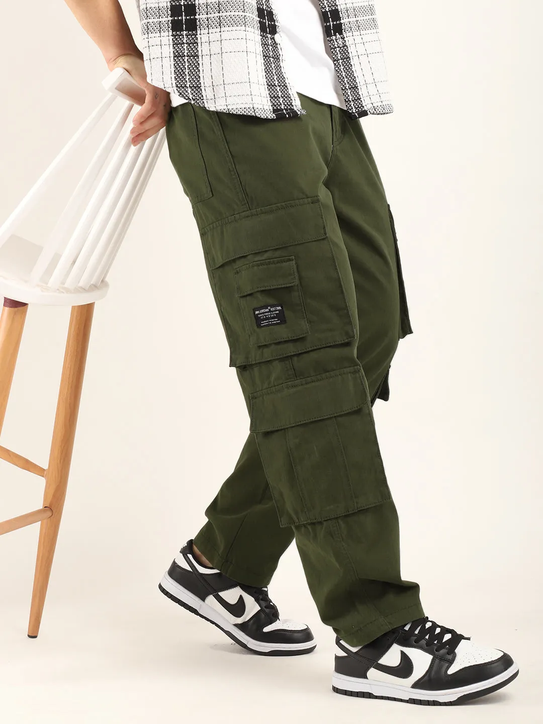 City 8 Pocket Olive Green Denim Cargo