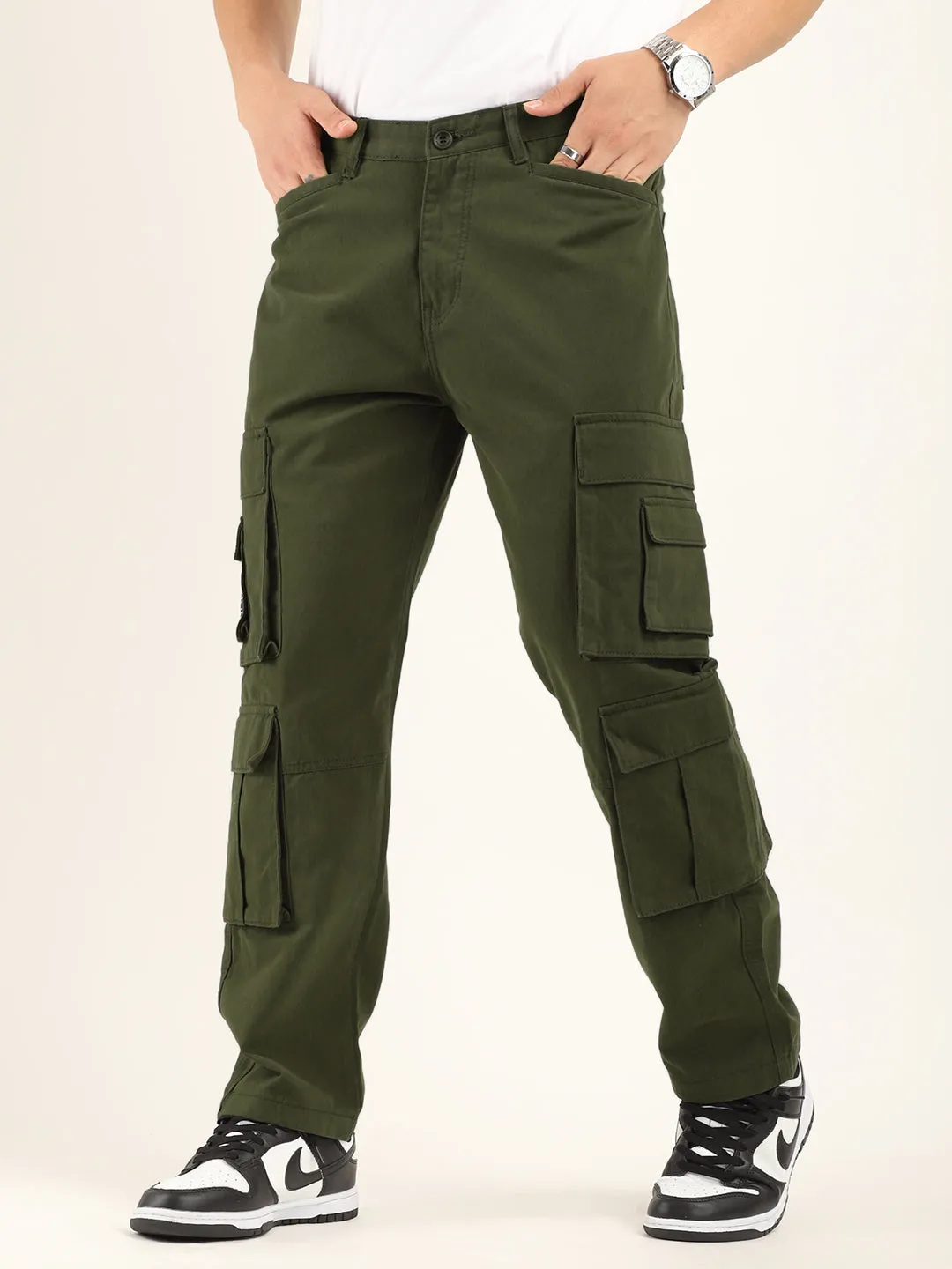 City 8 Pocket Olive Green Denim Cargo