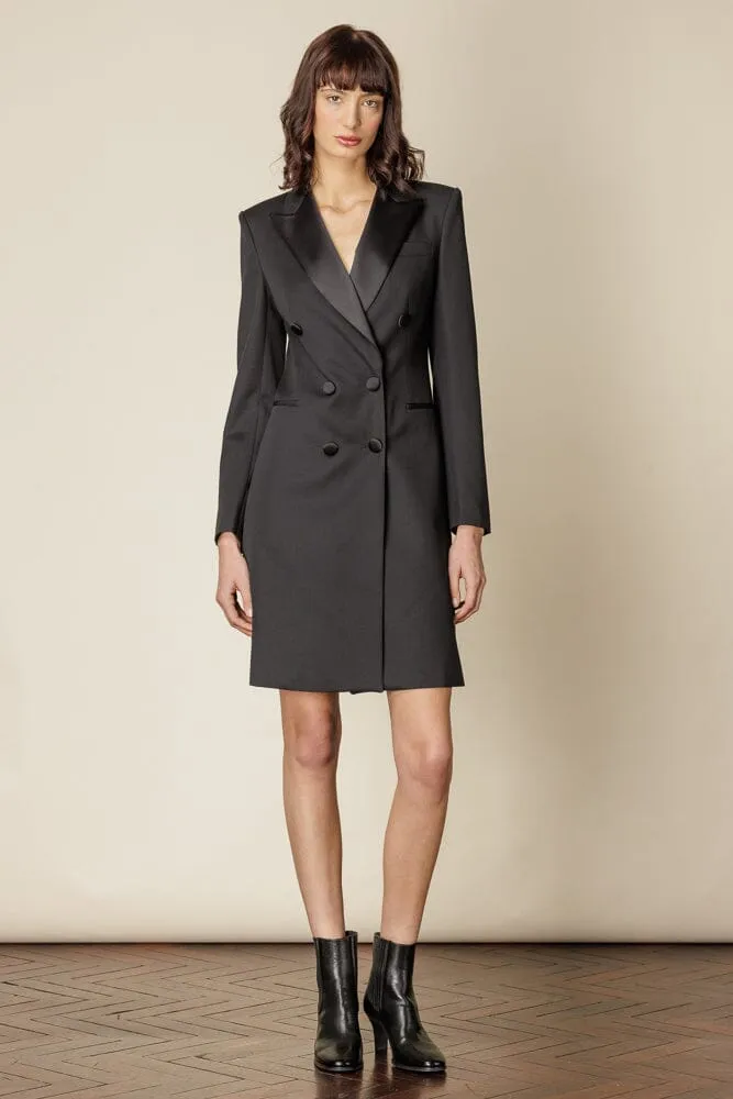 Claudia Tuxedo Dress -  Black Wool Gabardine