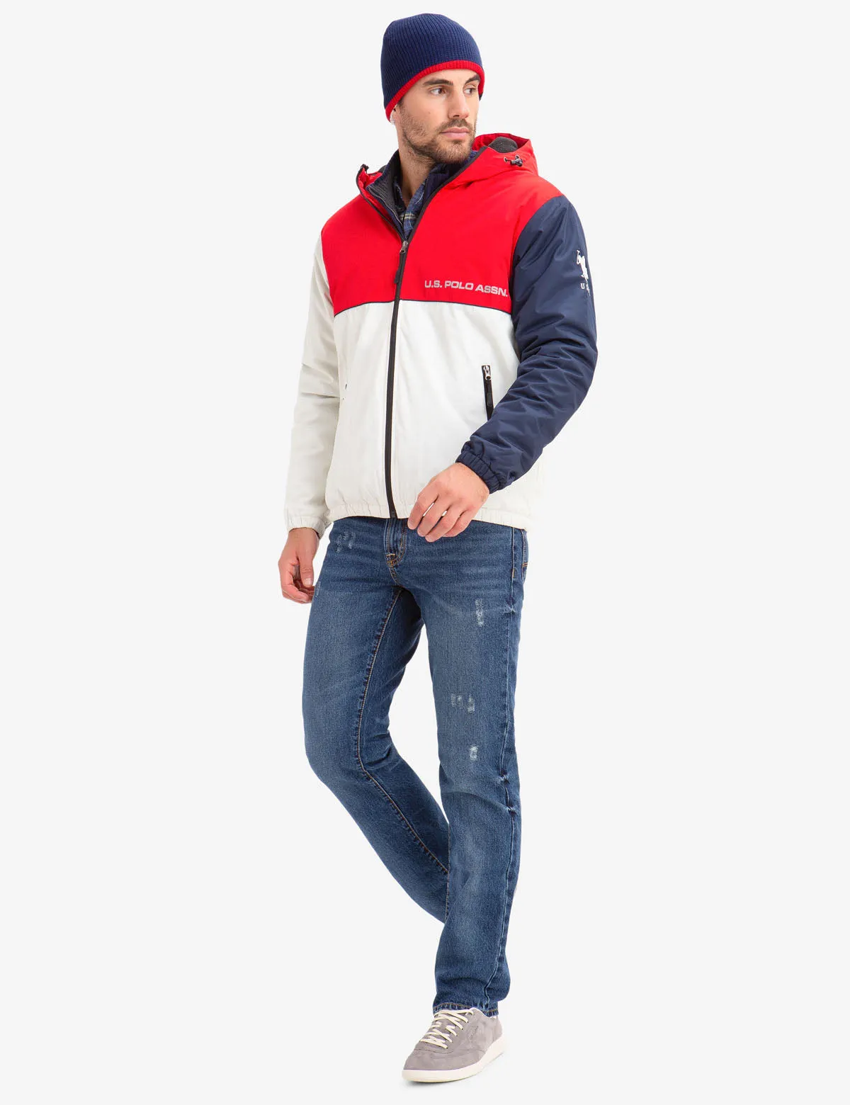 COLORBLOCK FLEECE LINED HOODED COAT