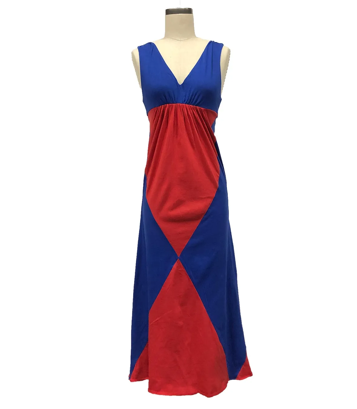 Cotton Color Block Dress - Sleeveless