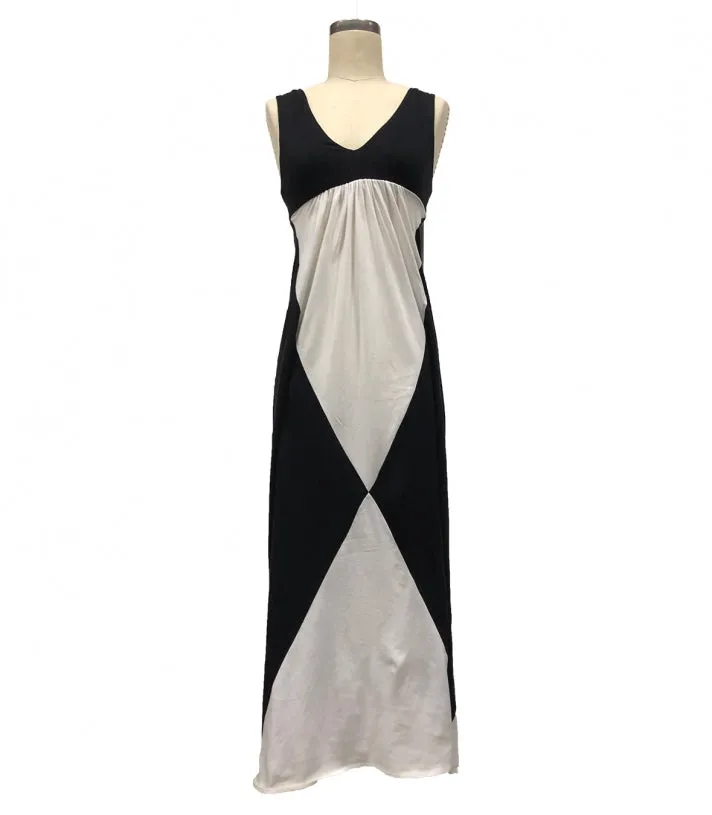 Cotton Color Block Dress - Sleeveless