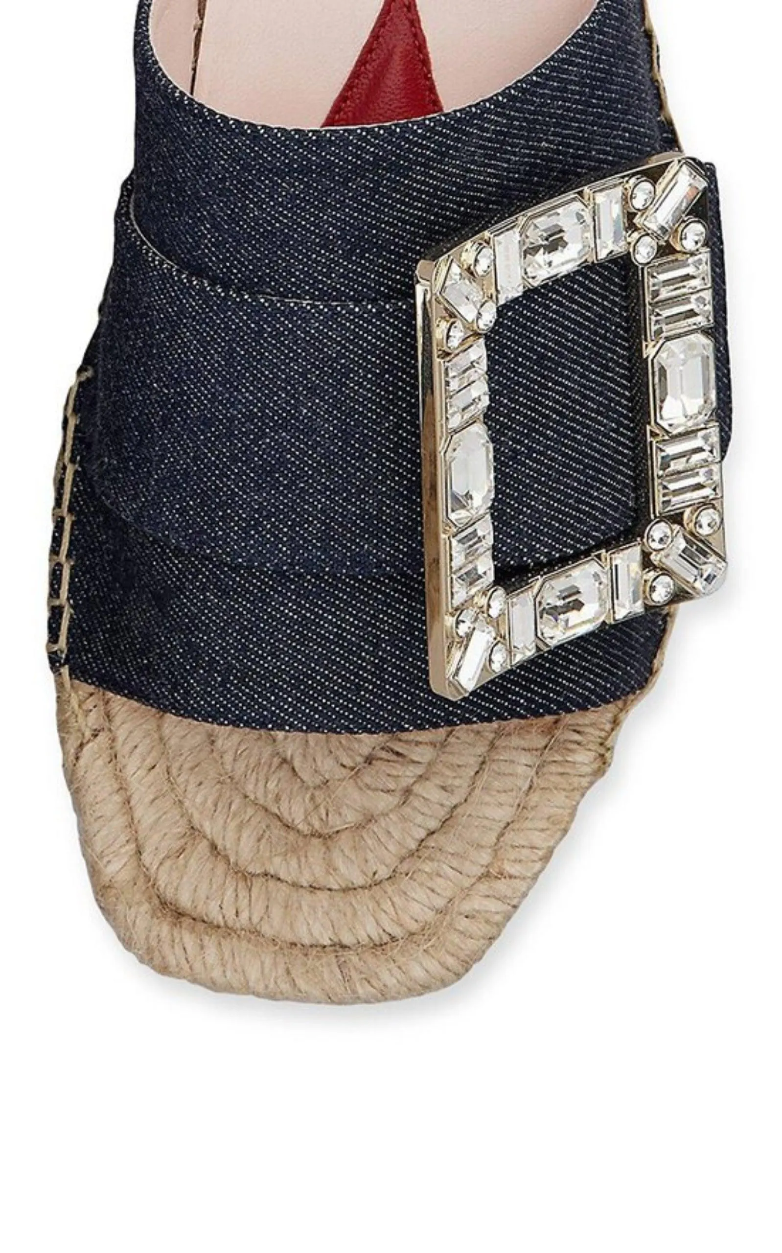 Crystal-embellished Denim Espadrille Slides