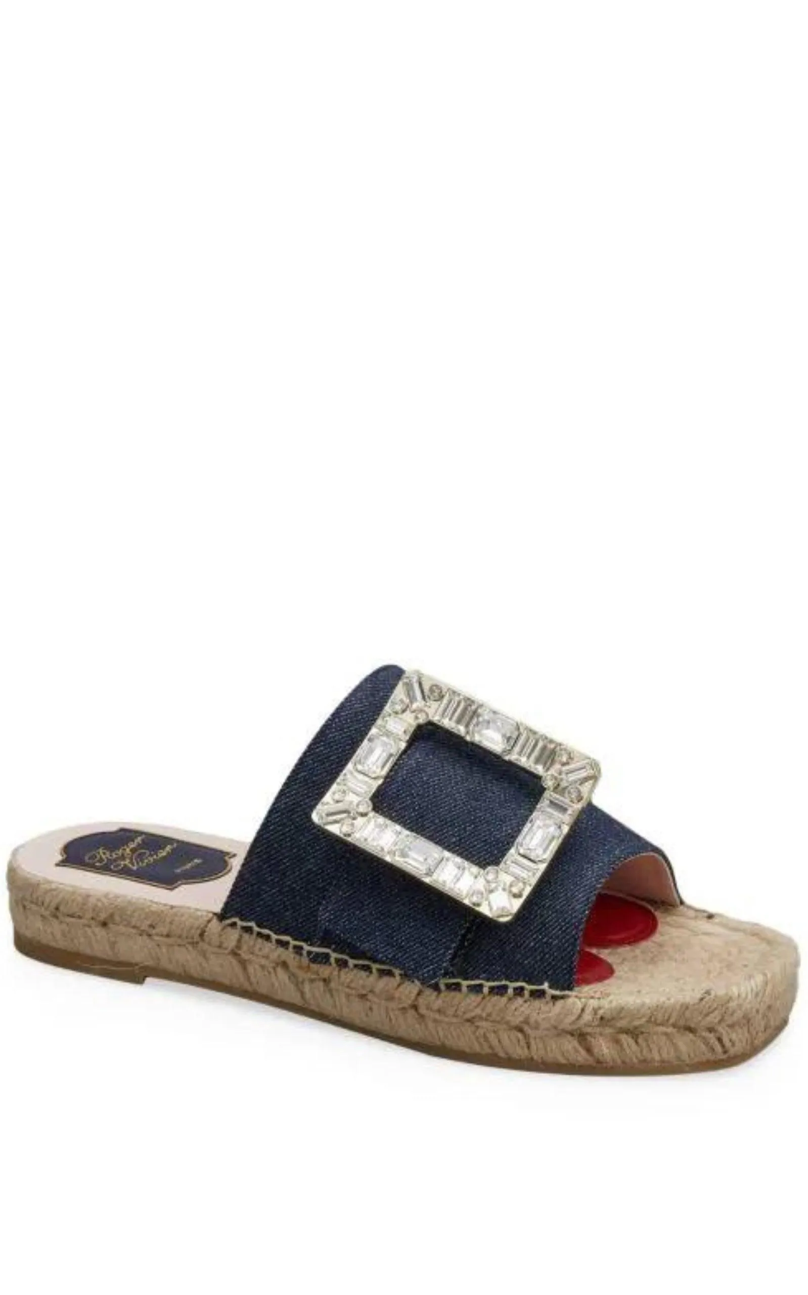 Crystal-embellished Denim Espadrille Slides