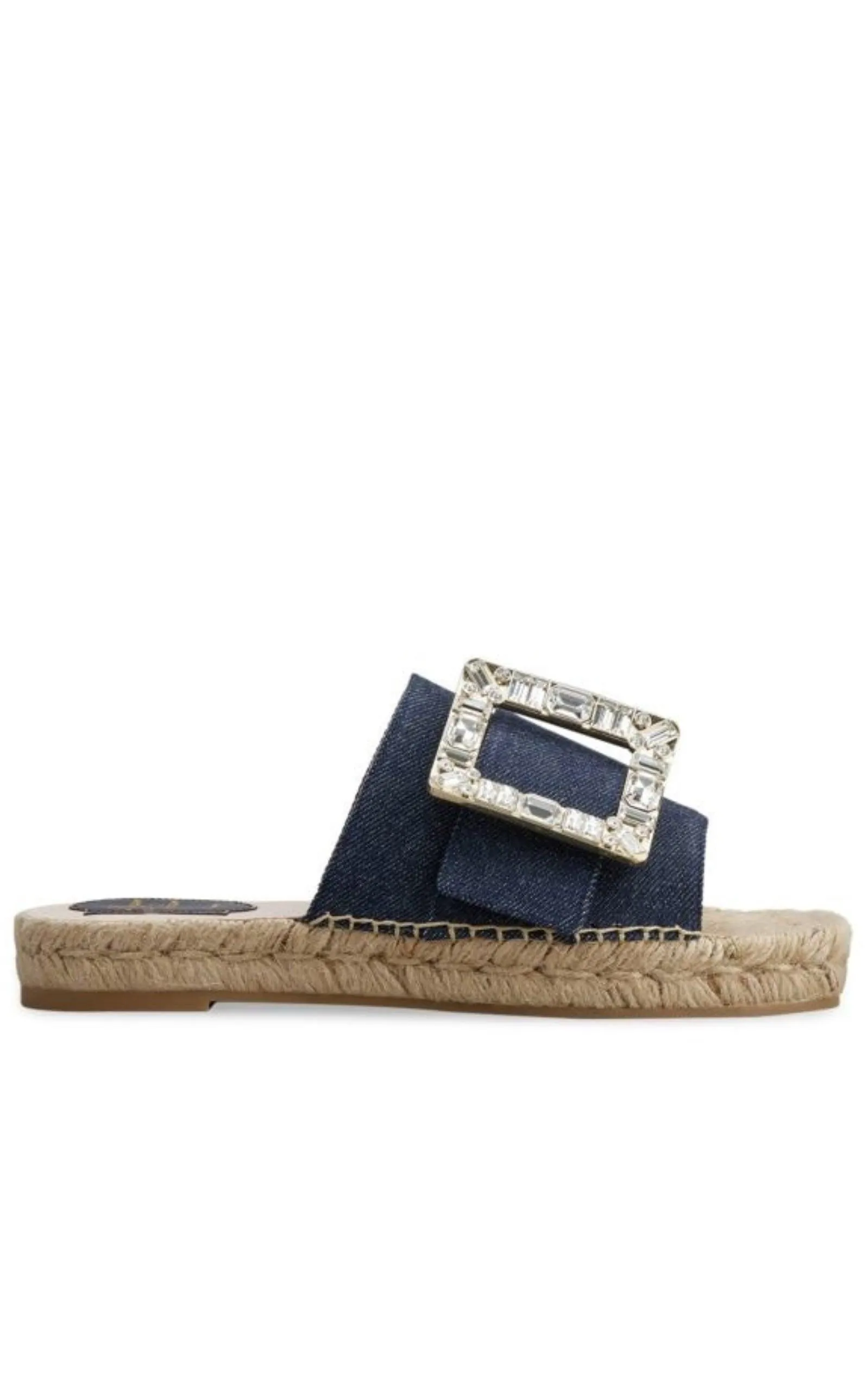 Crystal-embellished Denim Espadrille Slides