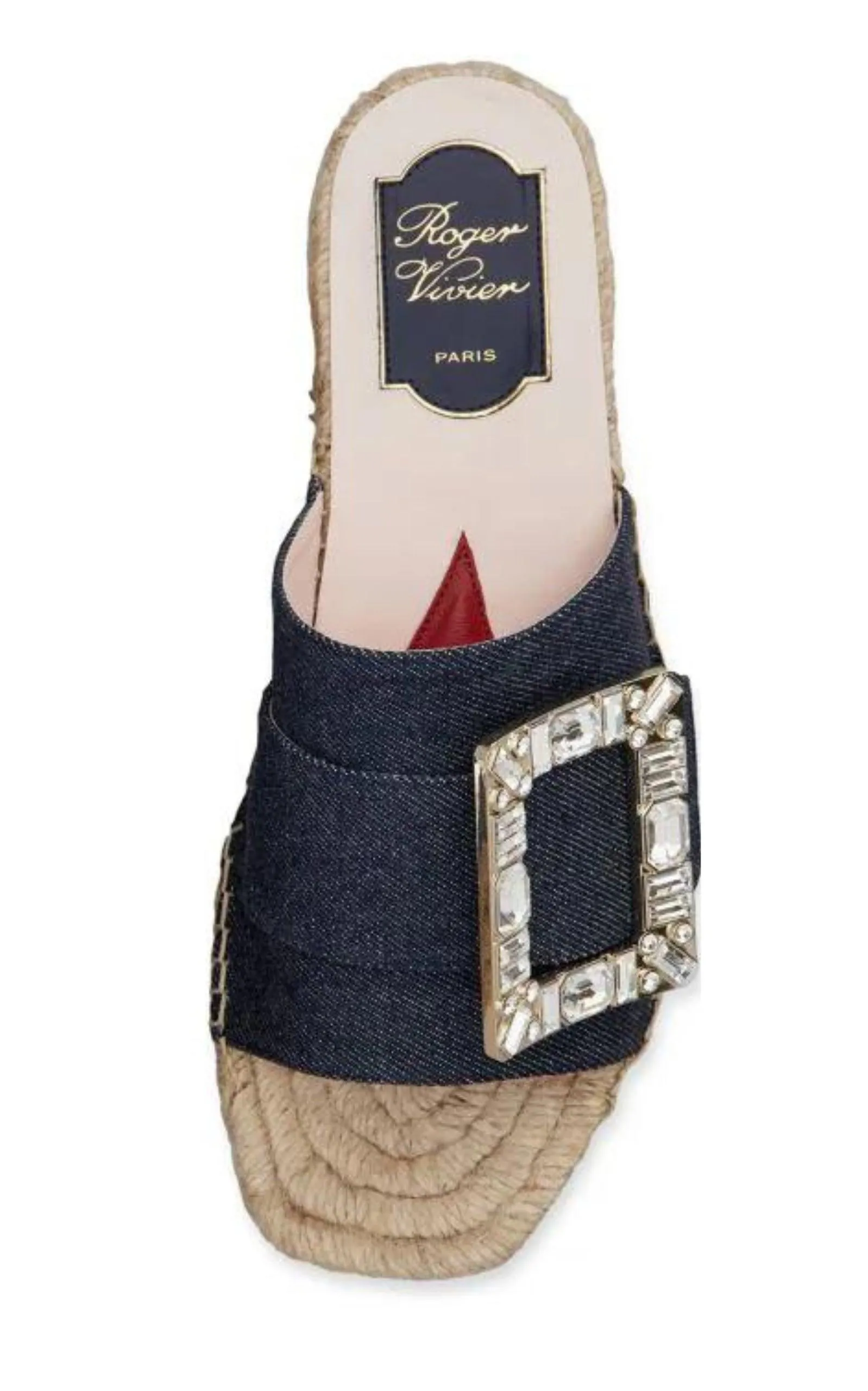 Crystal-embellished Denim Espadrille Slides