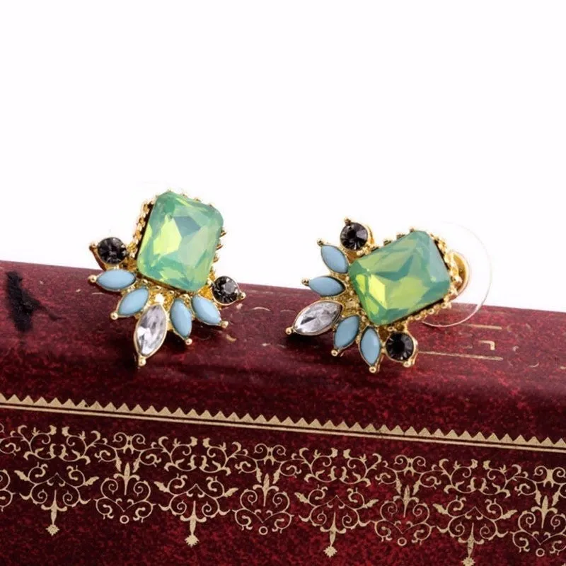 Crystal geometric Styled Green Color stud earring