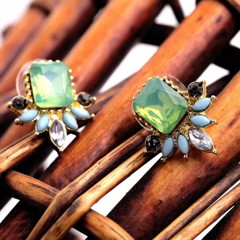 Crystal geometric Styled Green Color stud earring