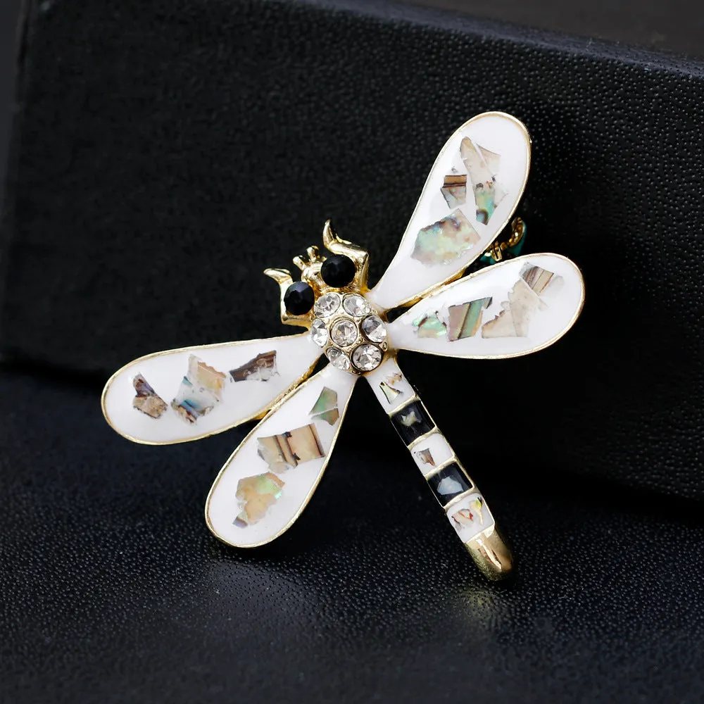 Cute White Insect  Dragonfly Rhinestone Brooch Pin