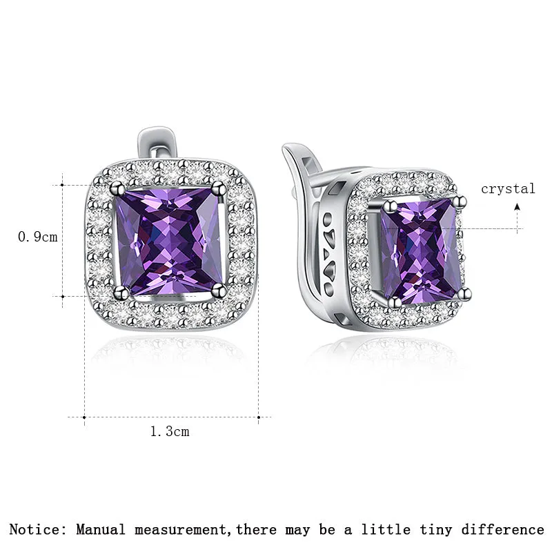 CZ Zircon Silver Square Shaped Huggie Hoop Earrings