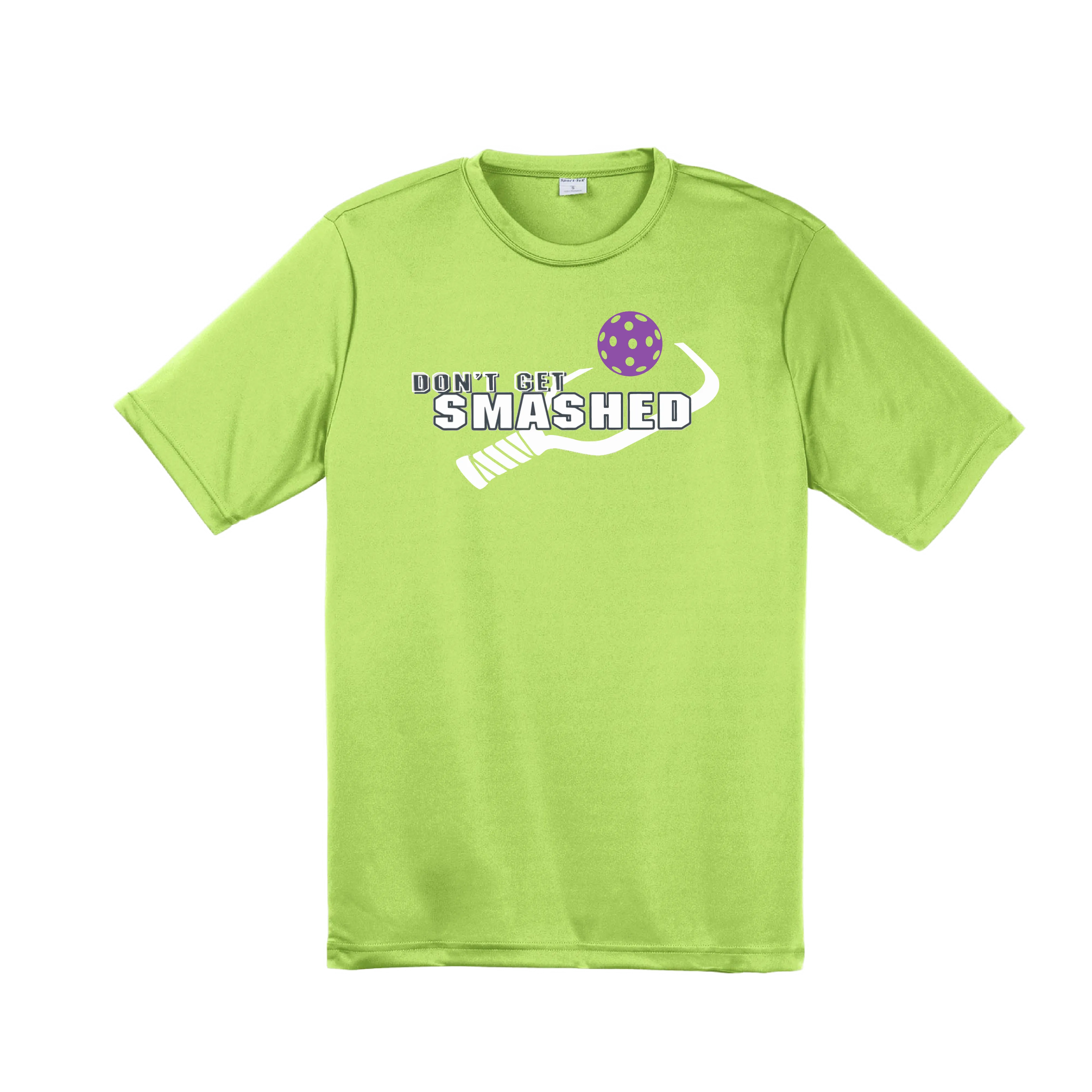 Don't Get Smashed With Pickleballs (Purple White Yellow) Customizable | Men's Short Sleeve Pickleball Shirt | 100% Polyester