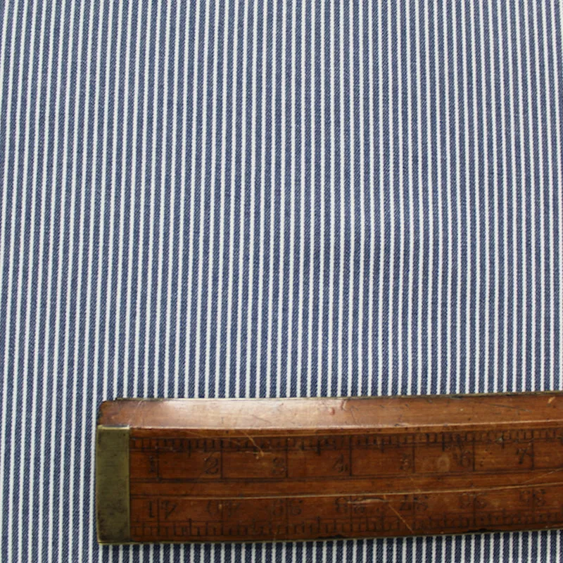 Dressmaking Cotton Denim Hickory Stripe - Denim Blue and White