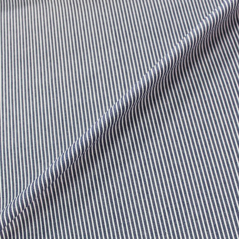 Dressmaking Cotton Denim Hickory Stripe - Denim Blue and White