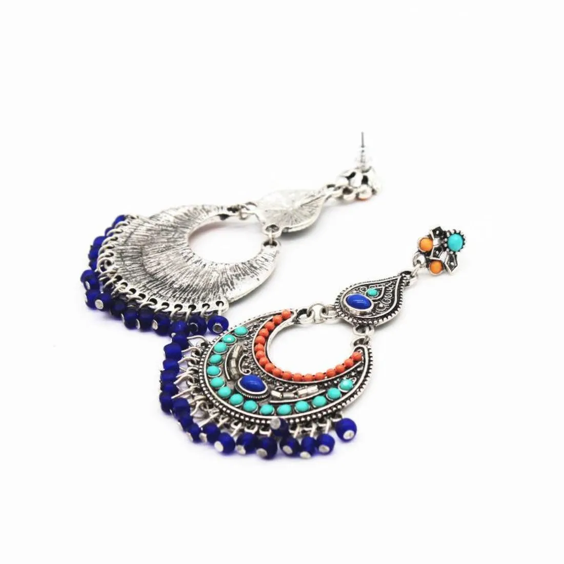 Ethnic Blue Beads Tassel Drop Earring