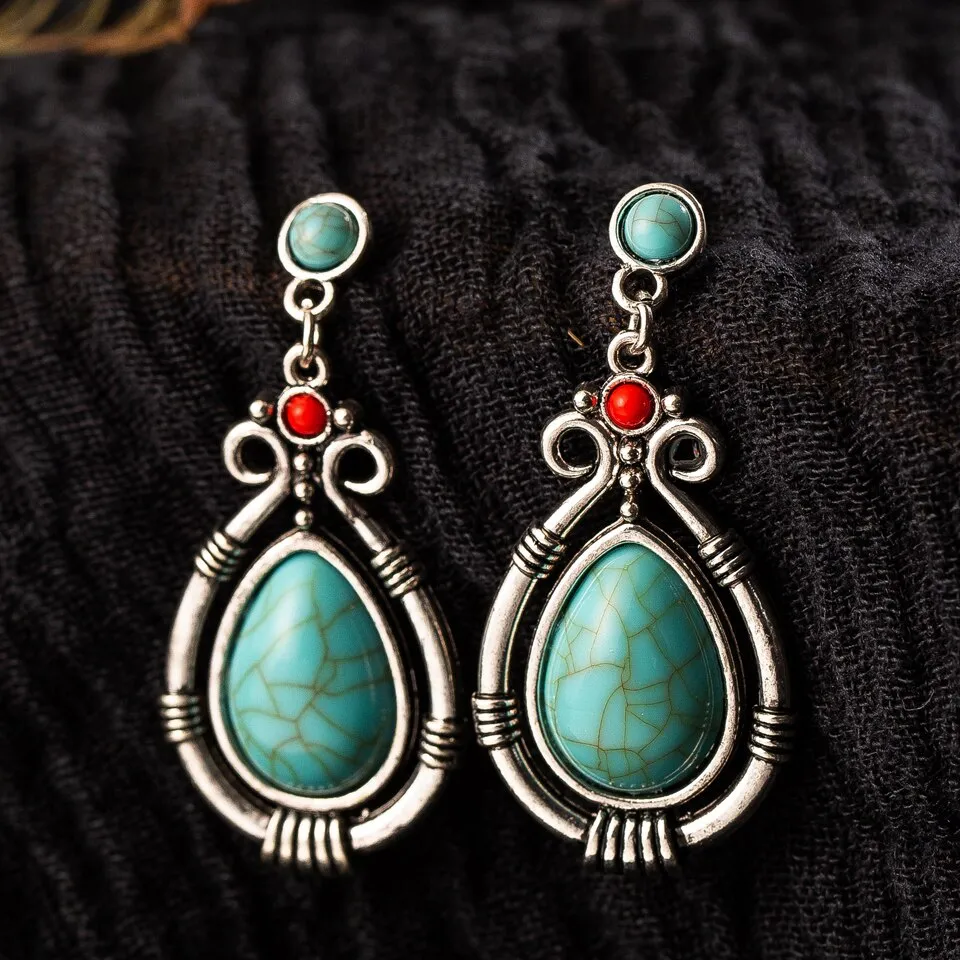 Ethnic Hanging Water Drip Stone Dangle Drop Earring- 2 colors