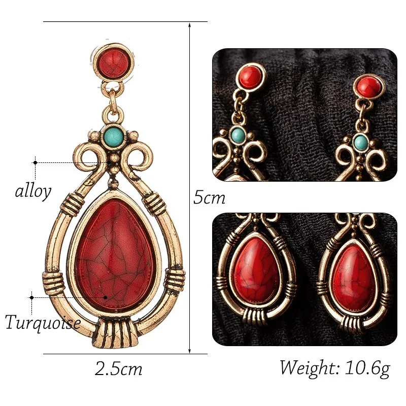 Ethnic Hanging Water Drip Stone Dangle Drop Earring- 2 colors