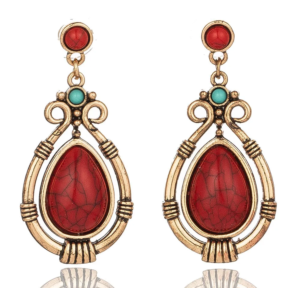 Ethnic Hanging Water Drip Stone Dangle Drop Earring- 2 colors