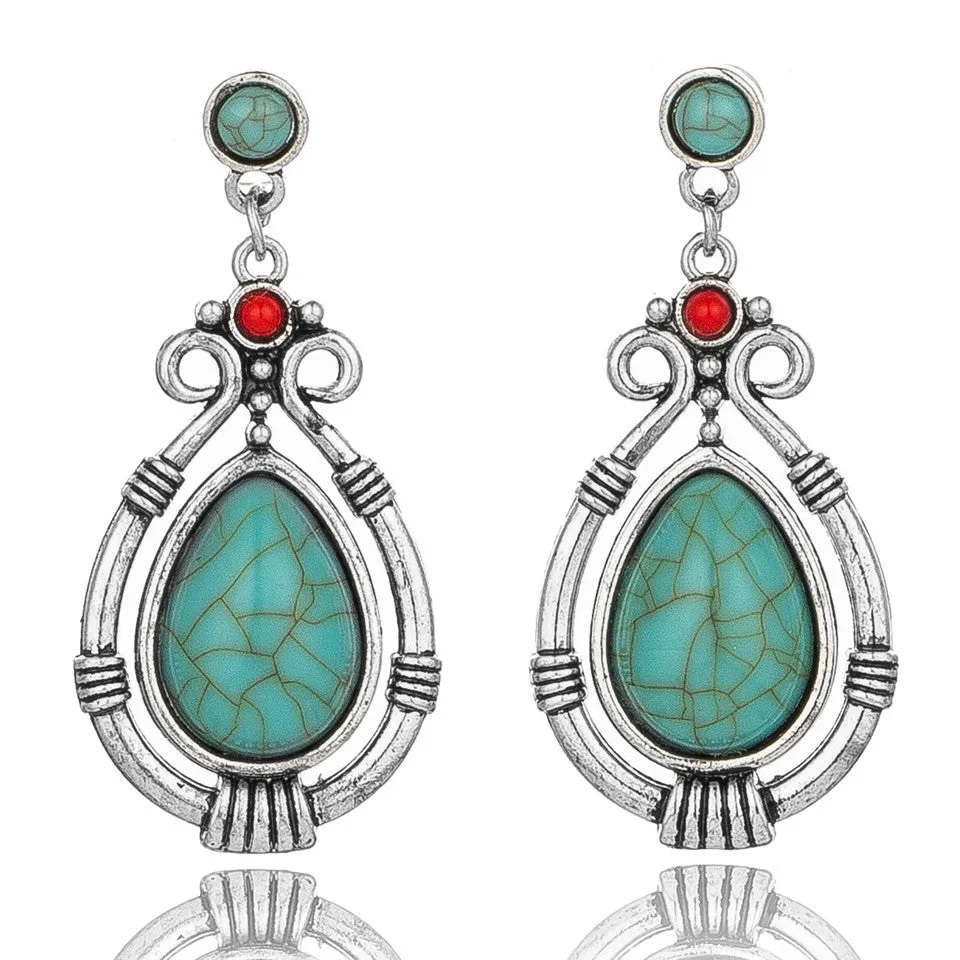 Ethnic Hanging Water Drip Stone Dangle Drop Earring- 2 colors