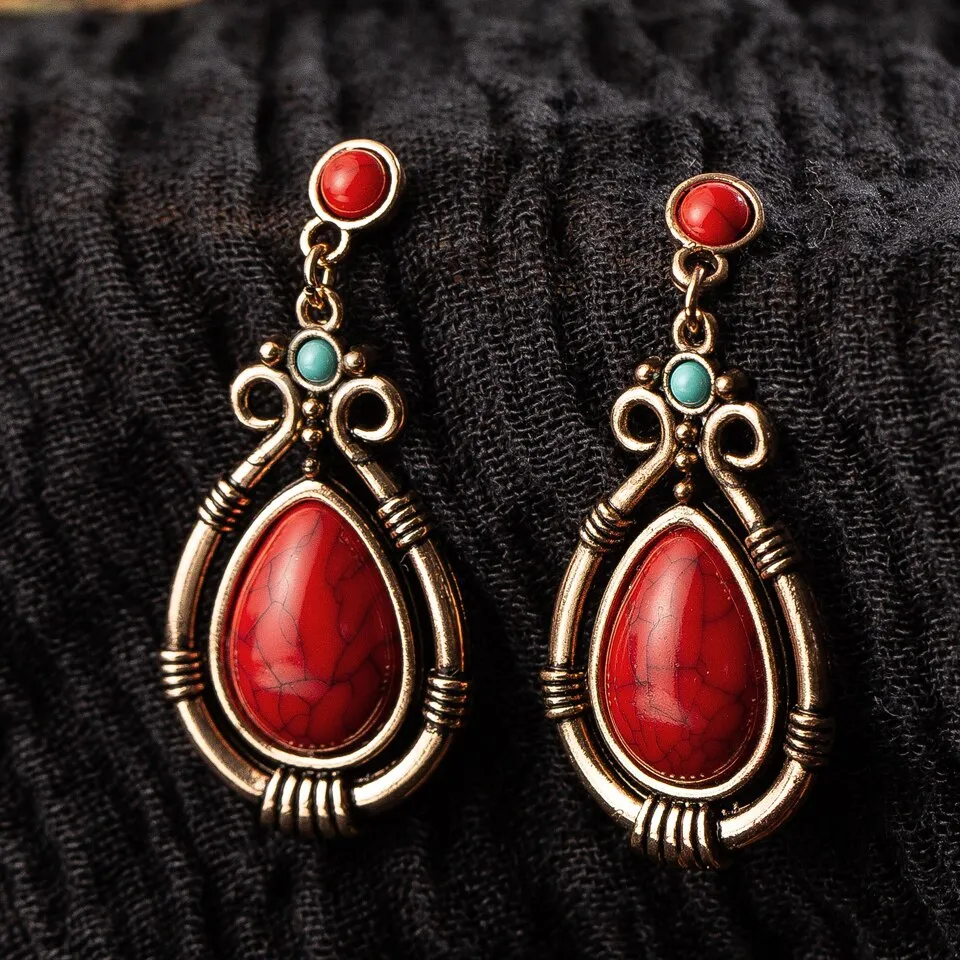 Ethnic Hanging Water Drip Stone Dangle Drop Earring- 2 colors