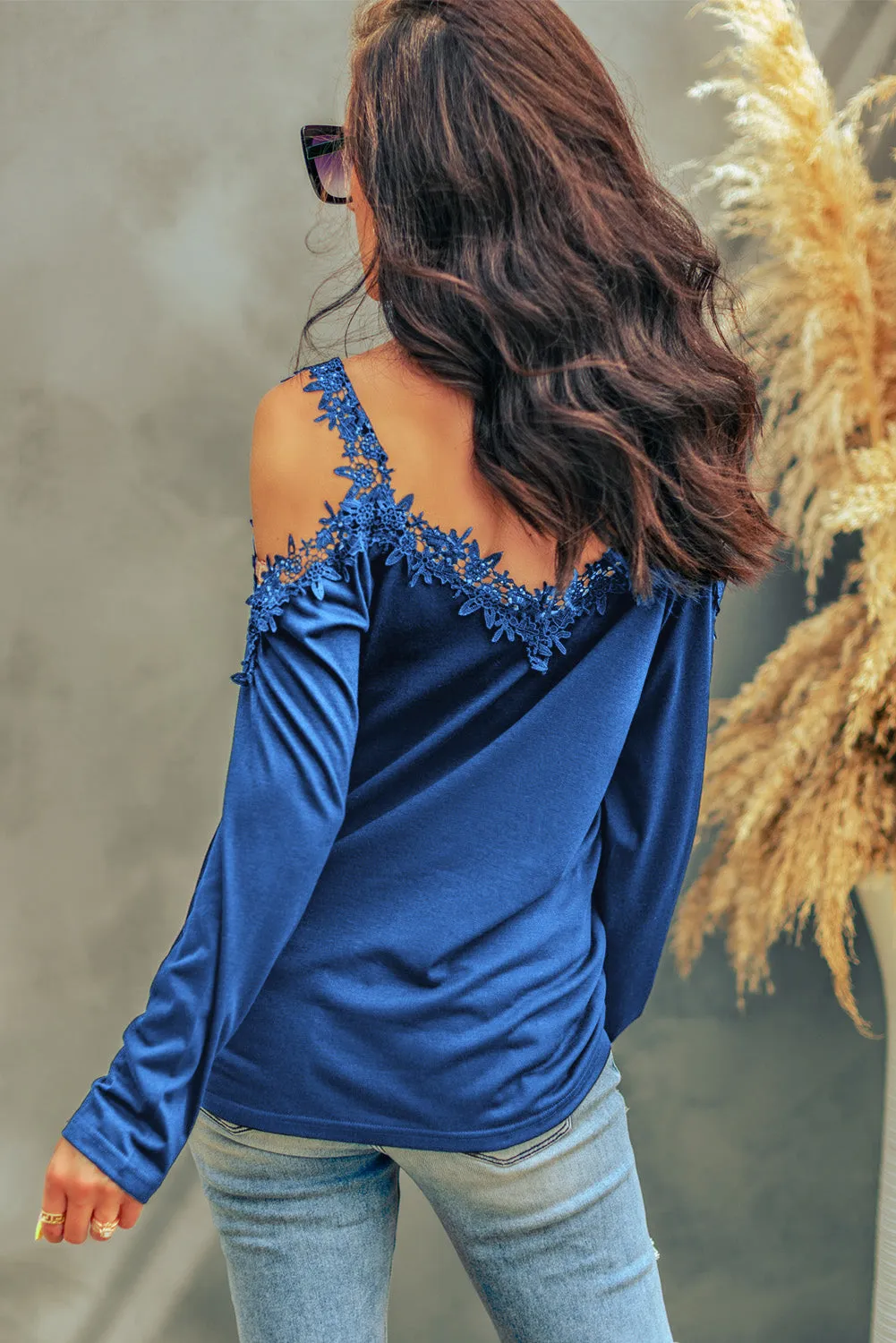 Explore More  Collection - Lace Detail Cold Shoulder Long Sleeve T-Shirt