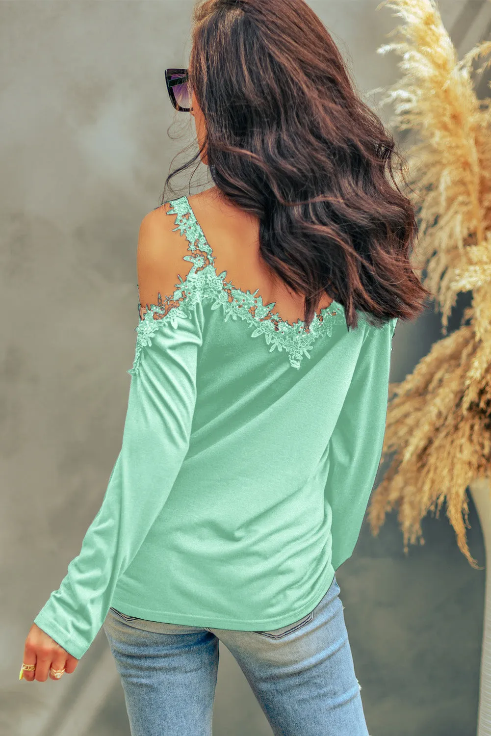 Explore More  Collection - Lace Detail Cold Shoulder Long Sleeve T-Shirt