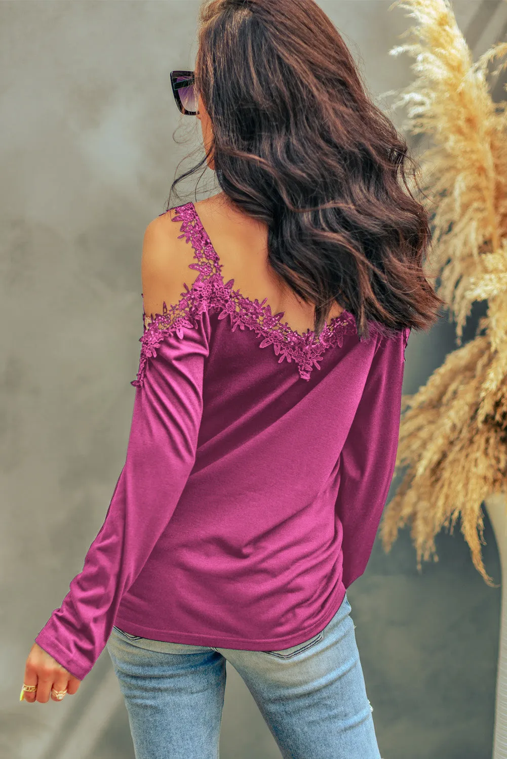 Explore More  Collection - Lace Detail Cold Shoulder Long Sleeve T-Shirt