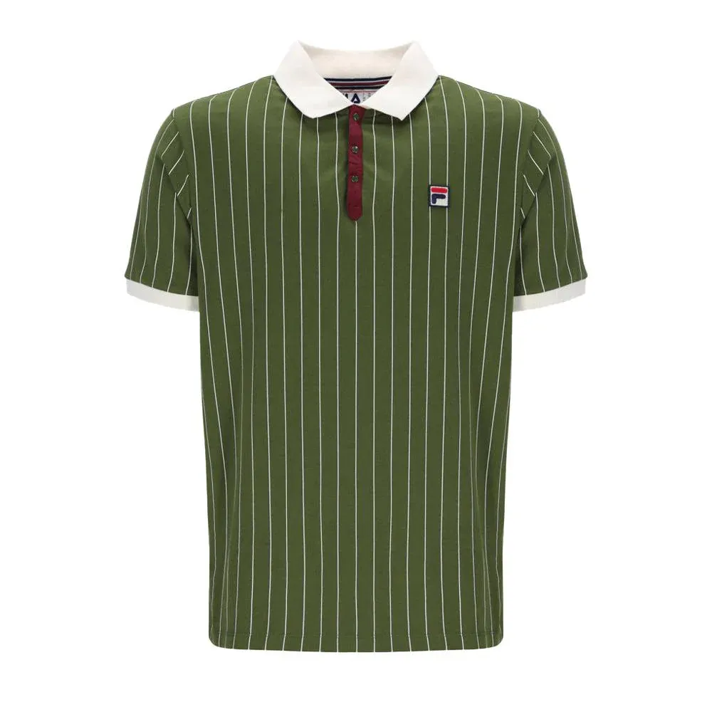 Fila Vintage Men's BB1 Classic Vintage Stripped Polo Shirt Chive Green