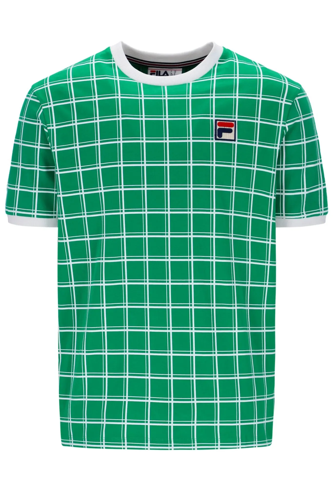 Fila Vintage Men's Freddie Check Contrast Rib T Shirt Jellybean Green