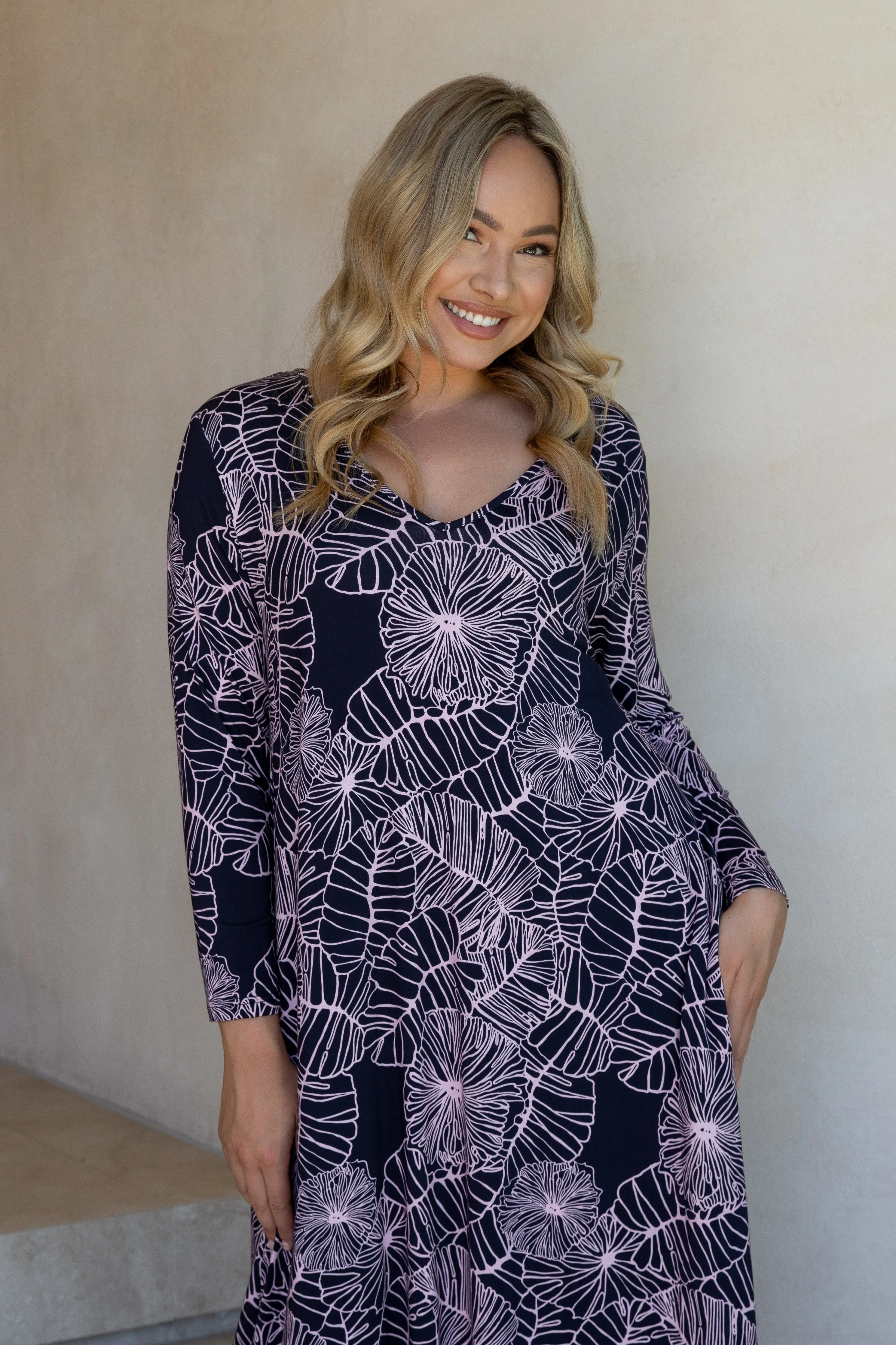 FINAL SALE Long Sleeve T-Shirt Dress in Rosalie