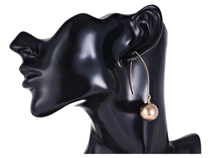 Fish Hook Style Matte Golden Ball Dangle Drop Earrings