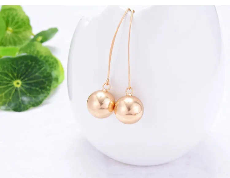 Fish Hook Style Matte Golden Ball Dangle Drop Earrings