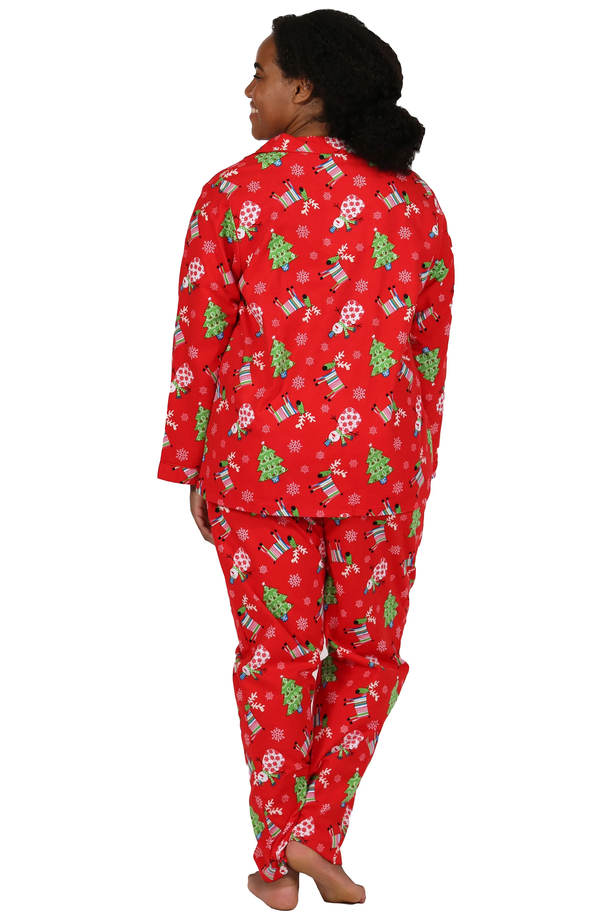 Flannel Red Reindeer Print Plus Size Pajama Set