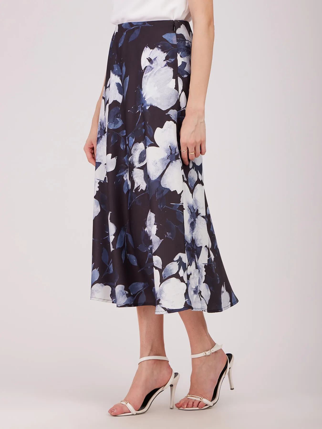 Floral A-line Elasticated Skirt - Black