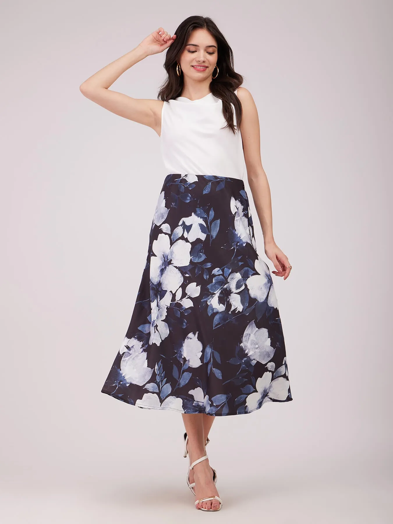 Floral A-line Elasticated Skirt - Black