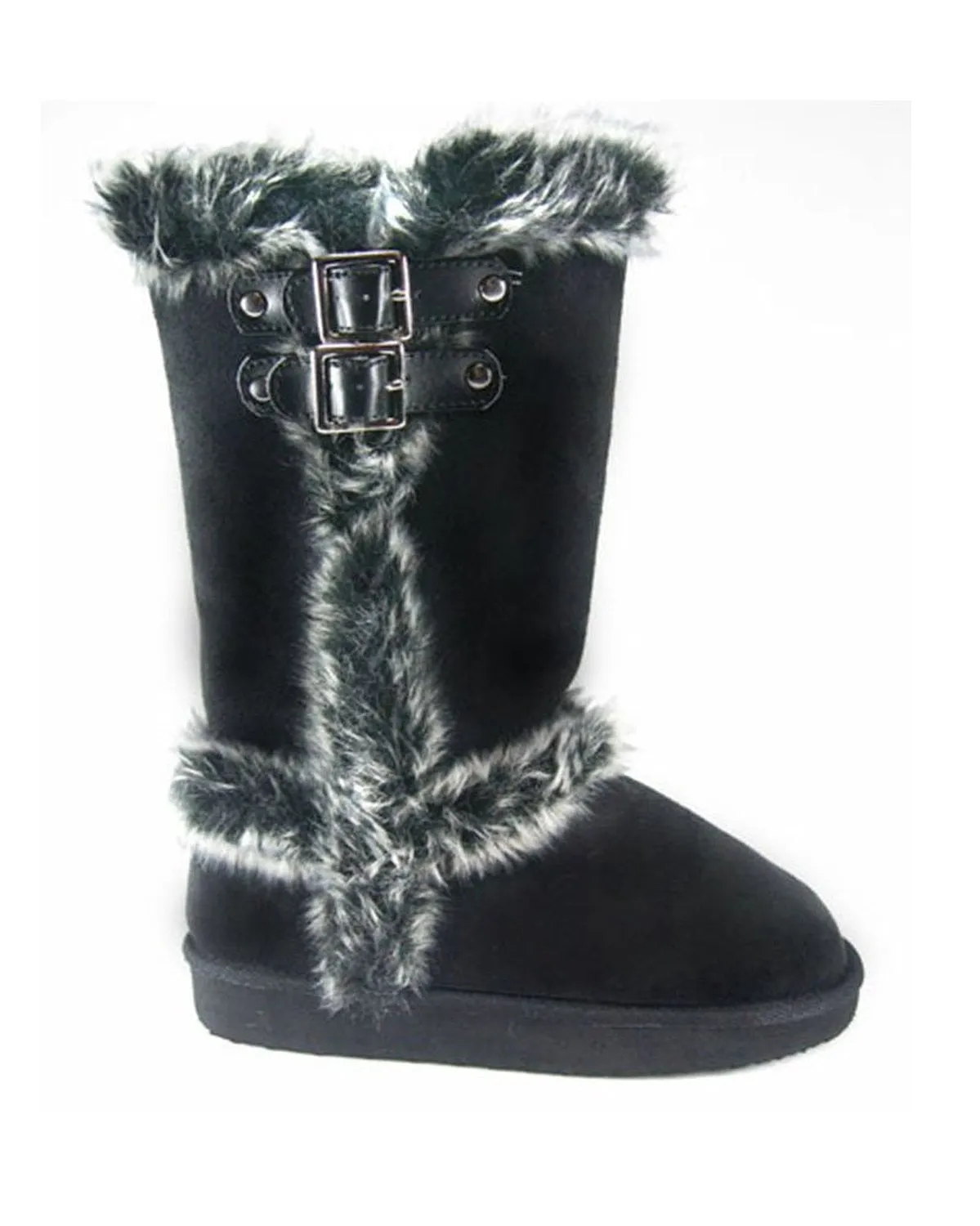 Furry Shearling Faux Suede Double Buckle Boots Vegan