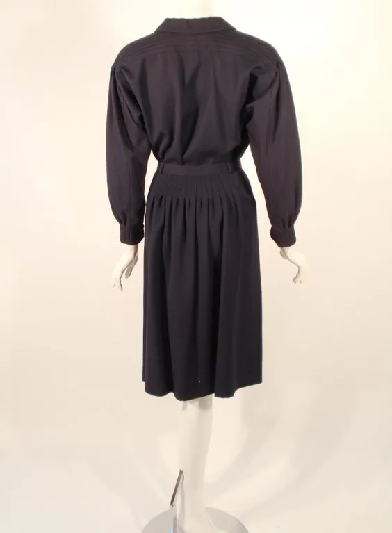 GEOFFREY BEENE  2 pc Navy Blue Pintuck Seam Detail Blouse & Skirt