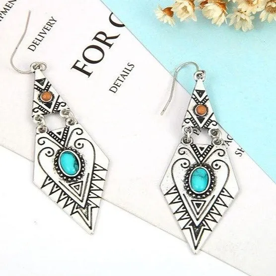 Geometric Antique Ethnic Long Earring - 2 Colors