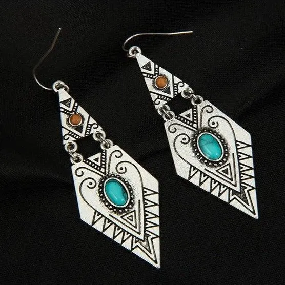 Geometric Antique Ethnic Long Earring - 2 Colors