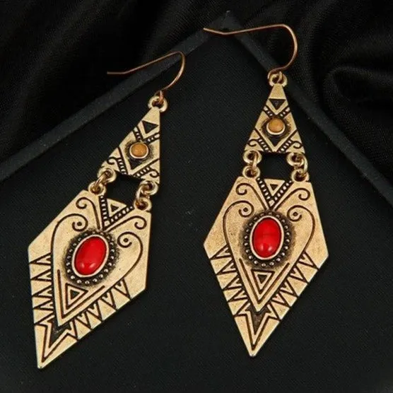 Geometric Antique Ethnic Long Earring - 2 Colors