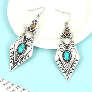 Geometric Antique Ethnic Long Earring - 2 Colors