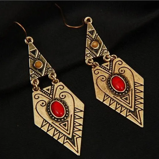 Geometric Antique Ethnic Long Earring - 2 Colors